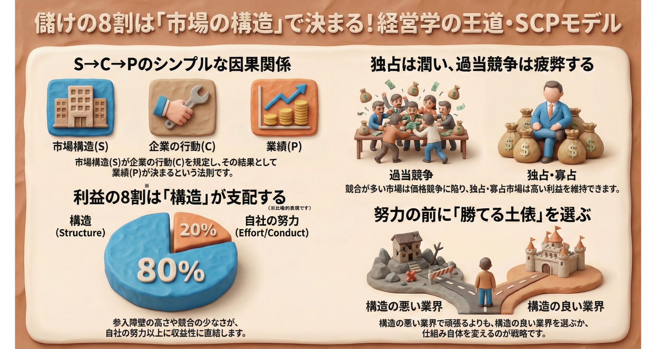 マイケル・ポーターのSCPモデルの分かりやすい図解。